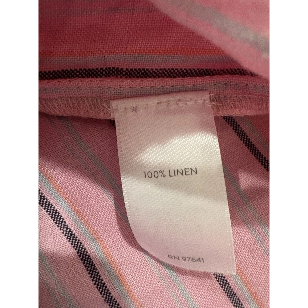 J. Jill Love Linen Striped Tiered Shirt Dress In Pink Size Medium Resort Coastal - Picture 8 of 9